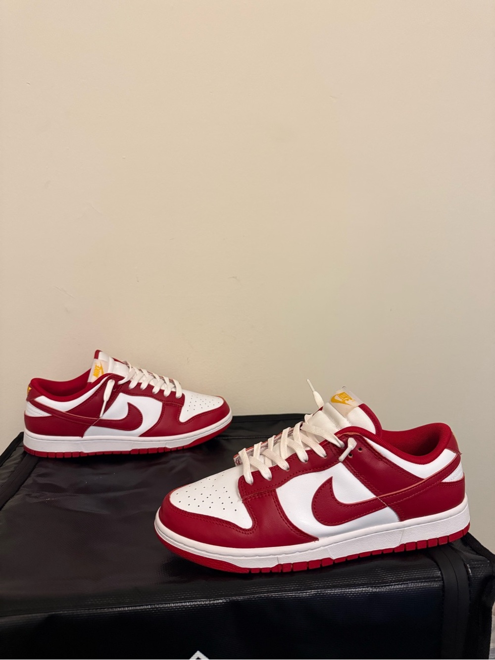Nike  Dunk Low-Top Sneakers in White and Red Gym red
